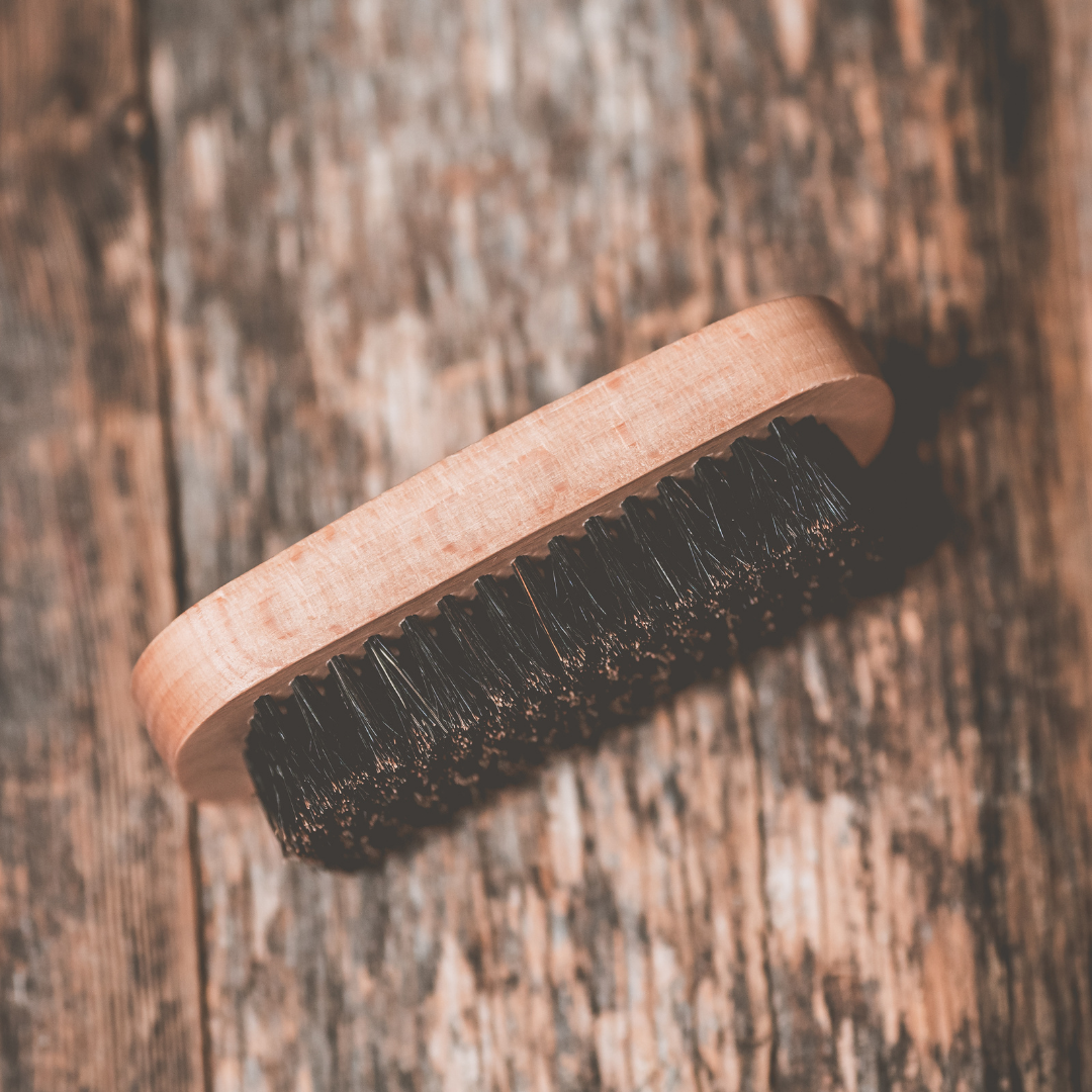 Side view of the MBC Boar's Hair Brush - High-Quality Boar Bristles and Natural Wood Handle